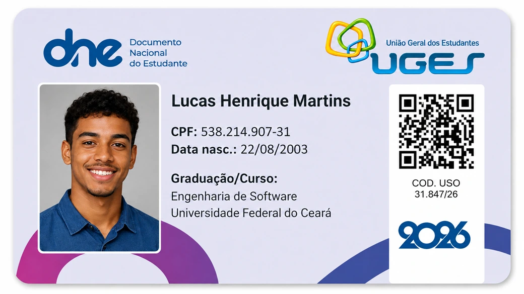 Modelo ilustrativo da carteirinha f&iacute;sica DNE UGES